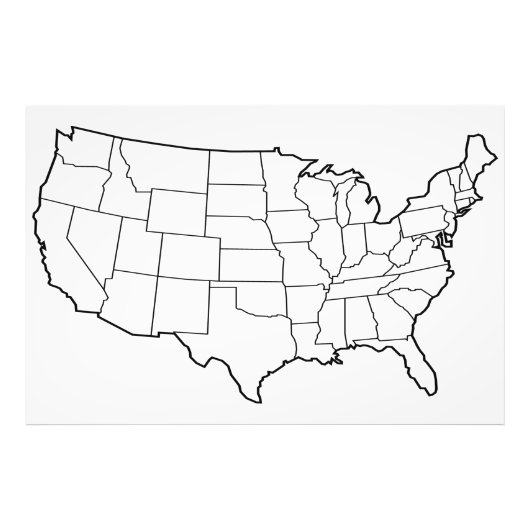 Impression Photo Plan américain - Blanc Outline États-Unis 60x40 po (Devant)