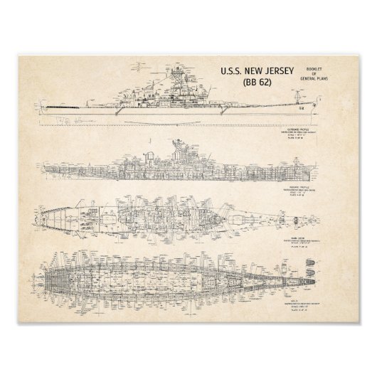 Impression Photo Plan de l'USS New Jersey (Devant)