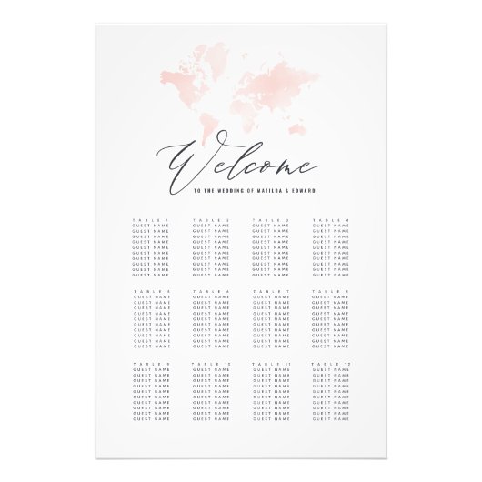 Impression Photo Plan de sièges mariage de l'aquarelle rose (Devant)