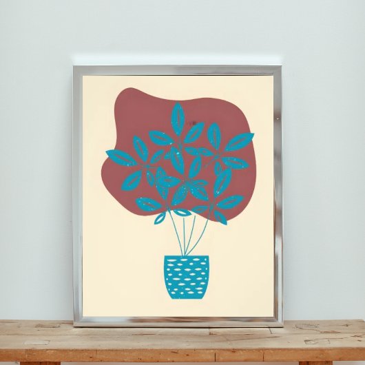 Impression Photo Plante bleu simple en Pot rouge