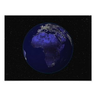 Impression Photo Pleine Terre la nuit montrant l'Afrique et l'Europ