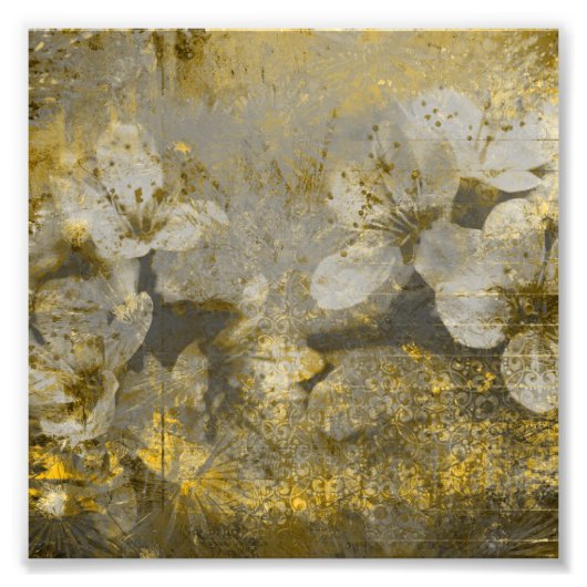 Impression Photo Plutôt Gold Flected Niveaux de gris Floral (Devant)