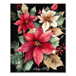 Impression Photo Poinsettia Holly Berry Rouge Blanc Fleur Noël