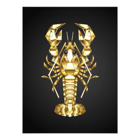 Impression Photo Poisson à langouste polygonale dorée sur noir (Devant)