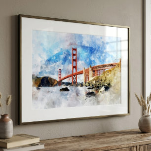 Impression Photo Pont Golden Gate aquarelle à San Francisco