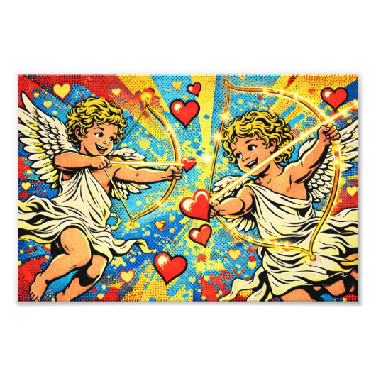 Impression Photo POP ART de deux cupidons joueurs (Devant)
