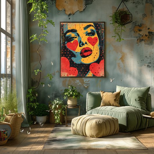 Impression Photo Pop Art de Rostro con Corazones
