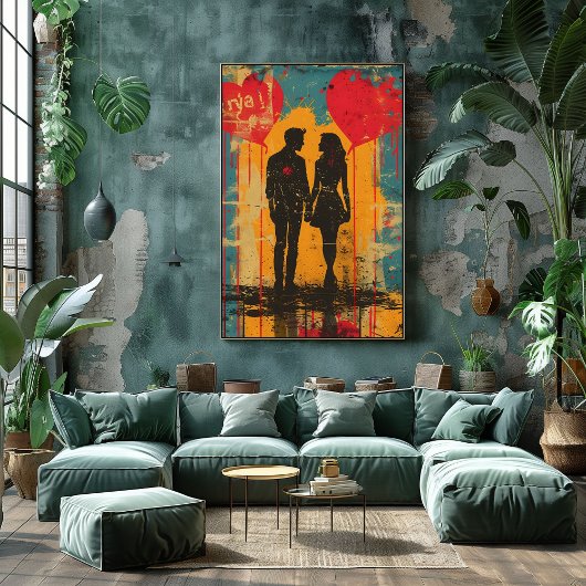 Impression Photo Pop Art Romántico: Pareja con Globos de Corazón