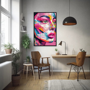 Impression Photo Portrait Abstrait Vibrant Portrait femme visage ro
