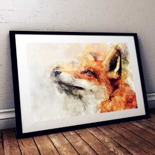 Impression Photo Portrait aquarellé du renard roux 01