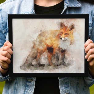 Impression Photo Portrait aquarellé du renard roux 04