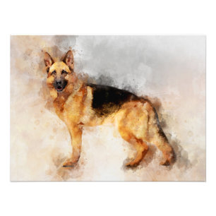 Impression Photo Portrait d'aquarelle de chien berger allemand 02