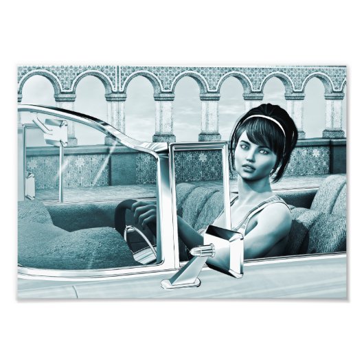 Impression Photo Portrait d'art de femme glamour bleu vintage (Devant)