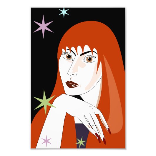 Impression Photo Portrait d'art de femme rousse rétro à la mode (Devant)
