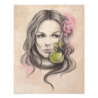 Portrait de femme avec pomme et fleur Art Surreal