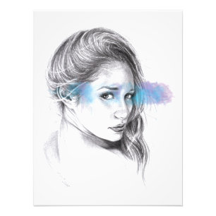 Impression Photo Portrait de fille au crayon dessin d'art