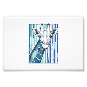 Impression Photo Portrait de girafe coloré Gravure vintage vecteur