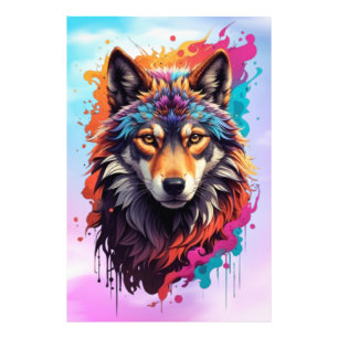 Impression Photo Portrait de Loup Coloré Art Animalier Abstrait-876