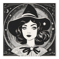 Portrait de sorcière vintage noir et blanc rétro