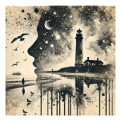 Impression Photo Portrait double exposition avec ciel étoilé (Devant)