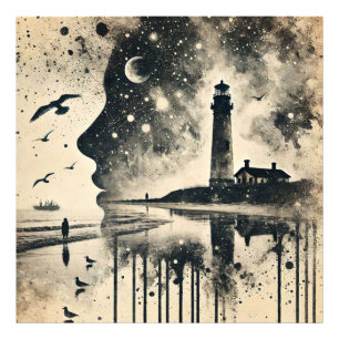 Impression Photo Portrait double exposition avec ciel étoilé