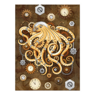 Impression Photo Poulpe Steampunk Rétro Fantastique Mécanique