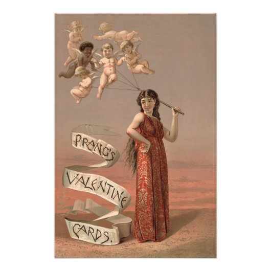 Impression Photo Prang's Valentine Cards AD, Woman & Cherubs (Devant)