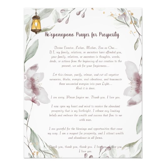 Impression Photo Prière Ho'oponopono pour la prospérité (Devant)