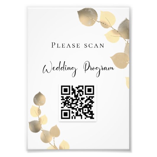 Impression Photo Programme de mariage QR code eucalyptus or (Devant)