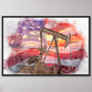Impression Photo Pumpjack silhouette pastille Drapeau américain