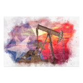 Impression Photo Pumpjack Texan icône dessin pastel avec Texas Flag (Devant)
