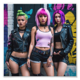 Impression Photo Punk Girls in Shorts Graffiti Alley