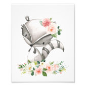 Impression Photo Raccoon, Animaux Boisés, Boho, Fleurs Roses (Devant)