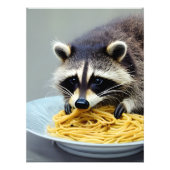 Impression Photo Raccoon mangeant Spaghetti (Devant)