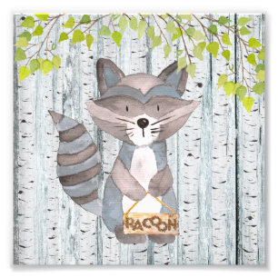 Impression Photo Racoon Woodland Friends - illustration de l'aquare