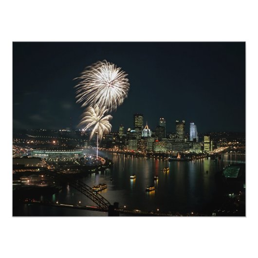 Impression Photo RARE-Pittsburgh at Night With Fireworks (Devant)