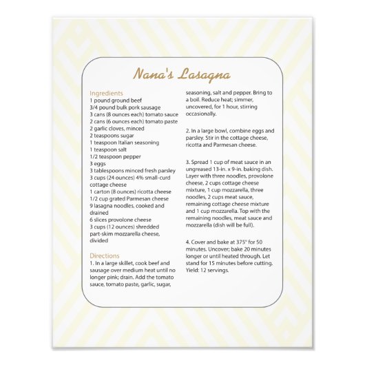 Impression Photo Recette Favorite Famille Chevron - Lasagna (Devant)