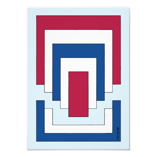 Impression Photo Rectangle Abstrait en rouge, blanc et bleu (Devant)