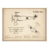 Impression Photo Red Baron Fokker Dr.1 - Plan directeur de l'avion (Devant)
