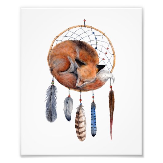 Impression Photo Red Fox dormant sur Dreamcatcher Art Imprimer (Devant)
