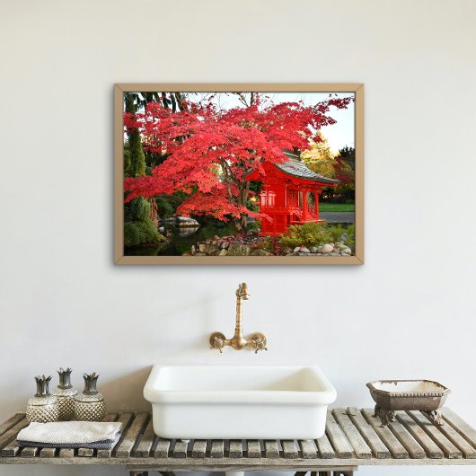 Impression Photo Red Japanese Maple and Garden Shrine