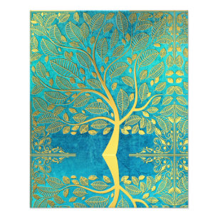 Impression Photo Reflet d'arbre doré sur Paon Bleu