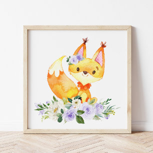 Impression Photo Renard, Animaux Des Bois, Boho, Fleurs Violettes