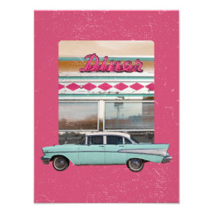 Impression Photo Retro 1950 Diner Wall Art   Panneau rose néon et T