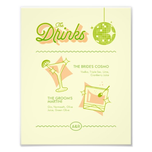 Impression Photo Retro Disco Wedding Bar Menu (Devant)