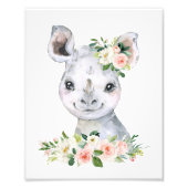 Impression Photo Rhino, Safari, Jungle, Fleurs roses, Petite Fille (Devant)