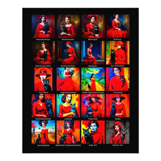 Impression Photo Robe Rouge Modes d'Art Chat Noir (Devant)