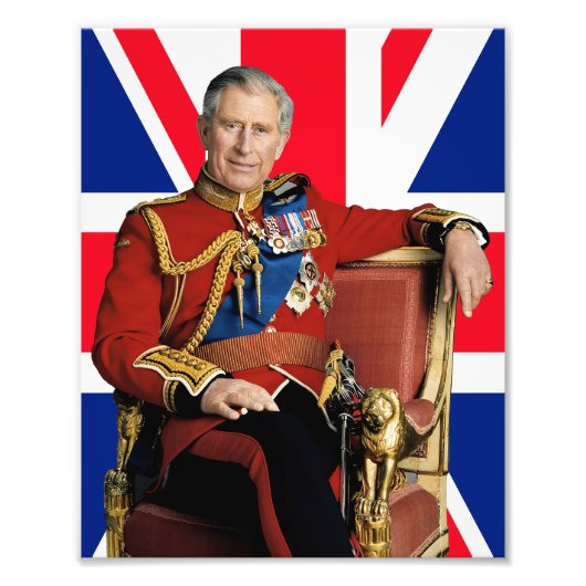 Impression Photo Roi Charles III avec drapeau britannique (Devant)
