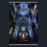 Impression Photo Ruined Cathedral Stained Glass Projection Glow<br><div class="desc">An abandoned gothic cathedral interior is dramatically illuminated by projected stained-glass light pouring from a massive rose window high above. Intense beams of sapphire blue, emerald green, ruby red, amethyst purple, and golden yellow cascade across crumbling arches, shattered stone, and the central altar, transforming decay into transcendent beauty. The interplay...</div>