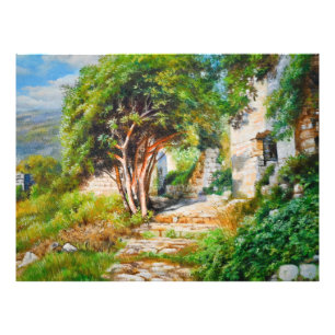 Impression Photo Ruines anciennes avec arbre éclairé - Peinture à l